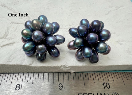 Genuine Natural White Freshwater Pearl Stud Earring .925 Sterling Silver Cluster Earring Posts Pearl Earrings Bridal Earrings #10047-A