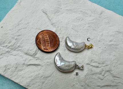 8-9x18-20 mm AAA Rare White Large Crescent Moon Pearl With .925 Sterling Silver/Gold Pendant #PD0017