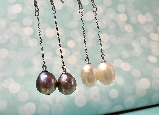 Natural White/ Peacock Edison Baroque Pearl Dangle Earring W/925 Sterling Silver #ER0007
