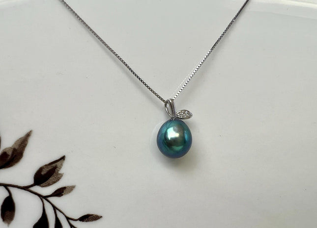 One Piece 925 Sterling Silver/Gold Apple Leaf Pendant Setting Findings For Half Drilled Pearls #10411
