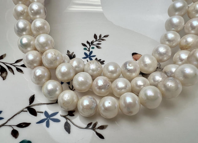 10-11 mm Natural White Round Edison Freshwater Pearl Beads C Grade #P3732