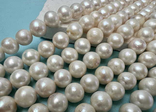 10-11 mm Natural White Round Edison Freshwater Pearl Beads C Grade #P3732