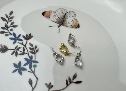 One Piece 925 Sterling Silver/Gold Pendant Setting Findings For Half Drilled Pearls Flame Shape Design W/CZ #10413
