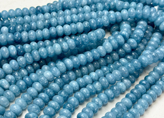 2x4mm 4x6mm 5x8mm Smooth Rondelle Shape Blue Aquamarine Color Jade Beads 15 Inches Strand #4748