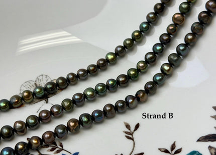 6-7 mm Dark Forest Green Color Potato Freshwater Pearl Beads #P3737