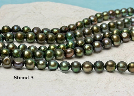 6-7 mm Dark Forest Green Color Potato Freshwater Pearl Beads #P3737