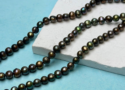 6-7 mm Dark Forest Green Color Potato Freshwater Pearl Beads #P3737