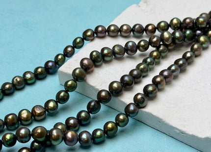 6-7 mm Dark Forest Green Color Potato Freshwater Pearl Beads #P3737