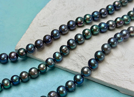 6-7 mm AA Peacock Color Off Round Freshwater Pearl Beads #P3739
