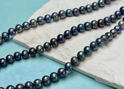6-7 mm AA Peacock Color Off Round Freshwater Pearl Beads #P3739