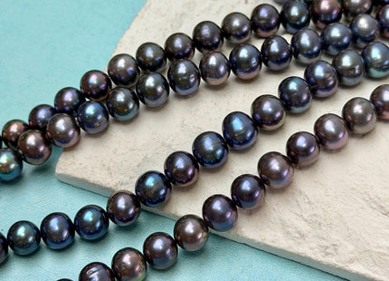 6-7 mm AA Peacock Color Off Round Freshwater Pearl Beads #P3739