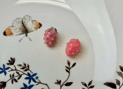 Strawberry Fruit Design Charms for Necklace Jewelry Making, 18K Gold Plated Enamel Colored Medallion Pendant, One Piece #CR0110