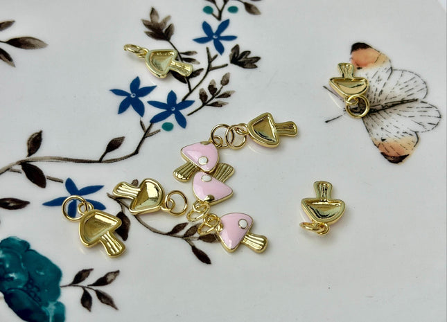 Mushroom Dainty Cute Charms for Necklace Jewelry Making, 18K Gold Filled Charm Enamel Colored Pendant #CR0111