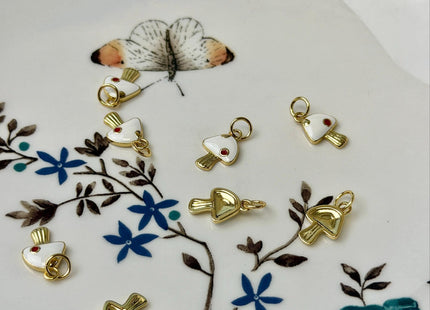 Mushroom Dainty Cute Charms for Necklace Jewelry Making, 18K Gold Filled Charm Enamel Colored Pendant #CR0111