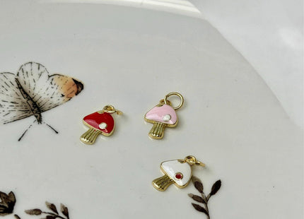 Mushroom Dainty Cute Charms for Necklace Jewelry Making, 18K Gold Filled Charm Enamel Colored Pendant #CR0111
