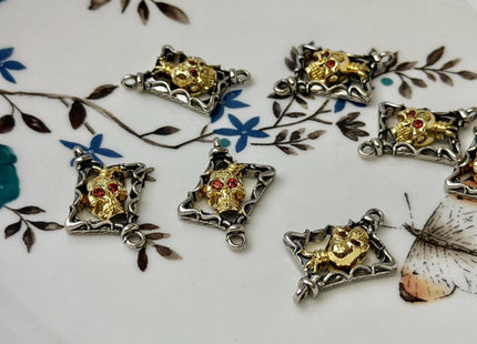 Gold King Skull Charms for Necklace, 18K Gold Filled Charm Enamel Colored Pendant With CZ #CR0112