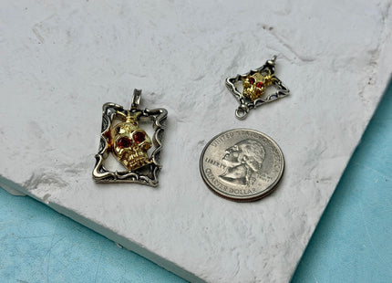 Gold King Skull Charms for Necklace, 18K Gold Filled Charm Enamel Colored Pendant With CZ #CR0112
