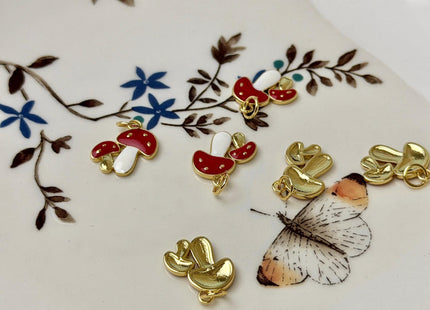Mushroom Dainty Cute Charms for Necklace Jewelry Making, 18K Gold Filled Charm Enamel Colored Pendant #CR0113