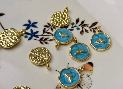 Whale Tail Design Charms for Necklace Jewelry Making, 18K Gold Filled Charm Enamel Colored Medallion Pendant #CR0114