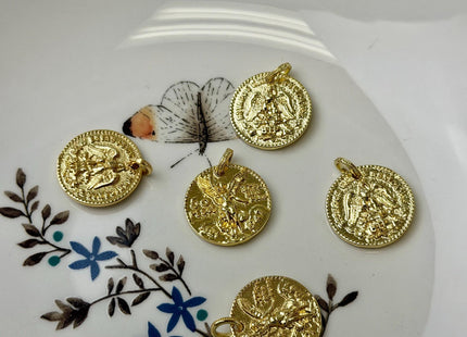 Mexican 50 Peso Centenario Oxidized Coin Charms for Necklace Jewelry Making, 18K Gold Filled Charm Medallion Pendant #CR0116