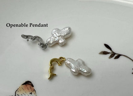 Small Freshwater Pearl Cross Charm for Necklace Minimalist Jewelry One Piece #CR0117