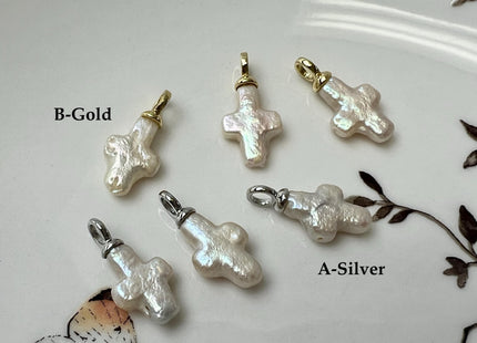 Small Freshwater Pearl Cross Charm for Necklace Minimalist Jewelry One Piece #CR0117