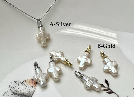 Small Freshwater Pearl Cross Charm for Necklace Minimalist Jewelry One Piece #CR0117