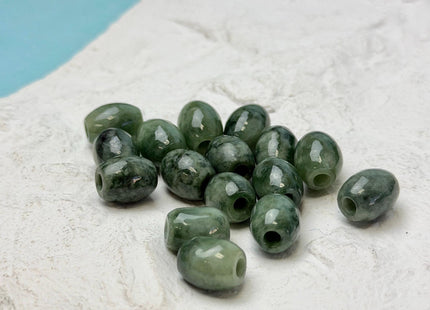 Two Pieces 9x11 mm Natural Color Large Hole Smooth Barrel Shape Burmese Jade Beads 3.0mm Hole #4897