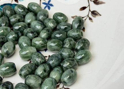 Two Pieces 9x11 mm Natural Color Large Hole Smooth Barrel Shape Burmese Jade Beads 3.0mm Hole #4897