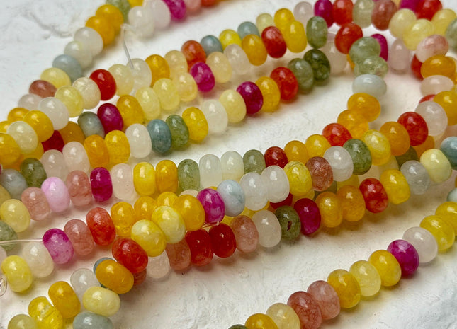 5x8mm Smooth Rondelle Shape Multi Color Dyed Jade Beads 14.5 Inches Strand #4898