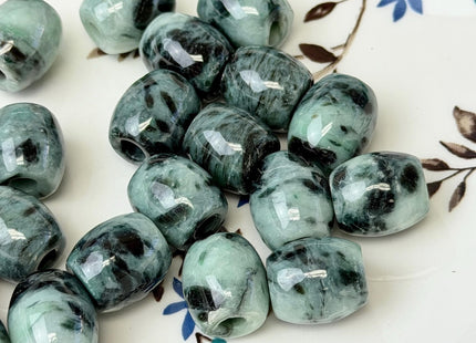 13x14 mm Natural Color Large Hole Smooth Barrel Shape Burmese Jade Beads 4.0mm Hole #4900