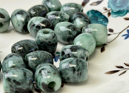 13x14 mm Natural Color Large Hole Smooth Barrel Shape Burmese Jade Beads 4.0mm Hole #4900