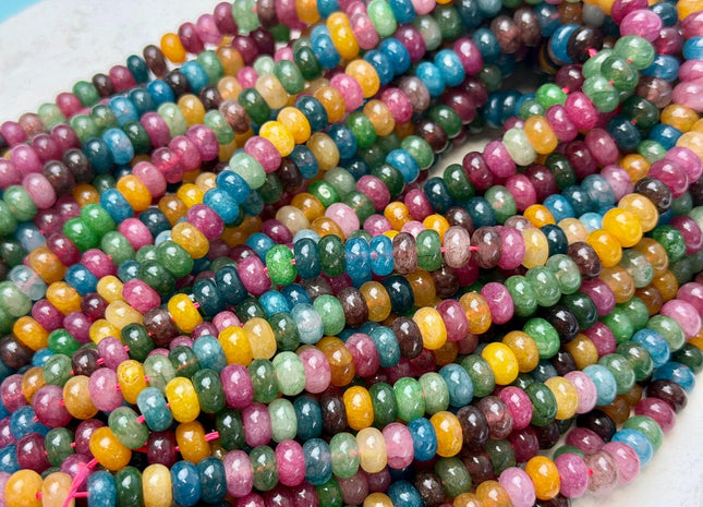 4x6mm Smooth Rondelle Shape Tourmaline Color Dyed Jade Beads 15.5 Inches Strand #4901