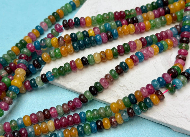 4x6mm Smooth Rondelle Shape Tourmaline Color Dyed Jade Beads 15.5 Inches Strand #4901