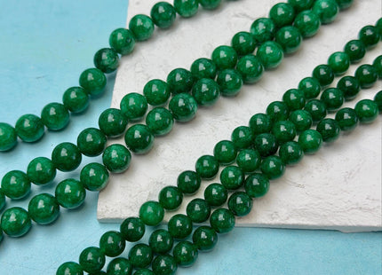 6mm 8mm 10mm Smooth Round Shape Green Color Dyed Jade Beads 15 Inches Strand #4902