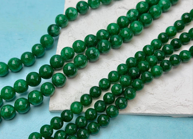 6mm 8mm 10mm Smooth Round Shape Green Color Dyed Jade Beads 15 Inches Strand #4902