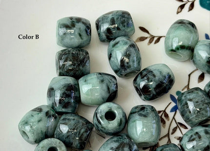13x14 mm Natural Color Large Hole Smooth Barrel Shape Burmese Jade Beads 4.0mm Hole #4900