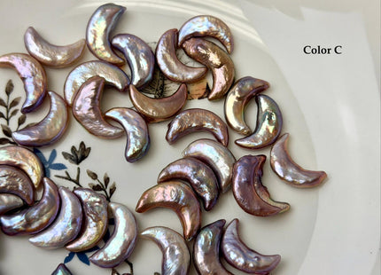10-11x16-18mm AAA Natural Mauve Pink Crescent Moon Coin Freshwater Pearls Half Drilled High Luster Unique Cultured Pearl Beads #P3745