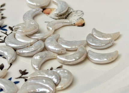 9-10x16-17 mm AAA Natural White Crescent Moon Coin Freshwater Pearls Half Drilled High Luster Unique Cultured Pearl Beads #P3746