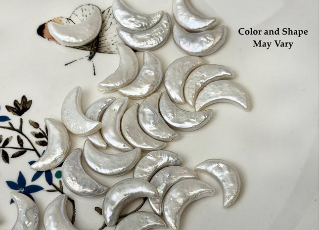9-10x16-17 mm AAA Natural White Crescent Moon Coin Freshwater Pearls Half Drilled High Luster Unique Cultured Pearl Beads #P3746