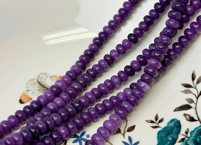 5x8mm Smooth Rondelle Shape Purple Color Dyed Jade Beads 15 Inches Strand #4908