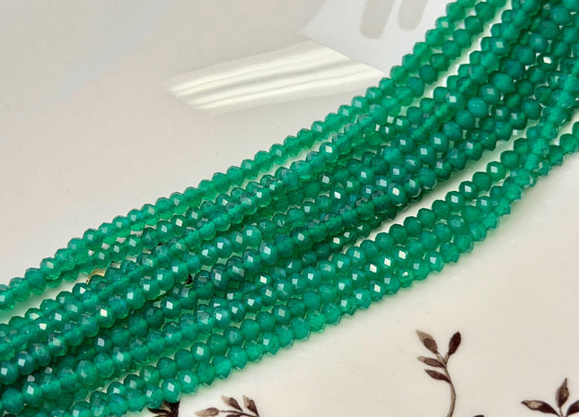 3x4mm AAA Faceted Rondelle Green Onyx Gemstone Loose Beads #4916
