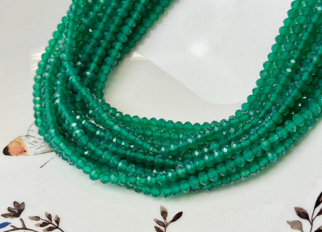 3x4mm AAA Faceted Rondelle Green Onyx Gemstone Loose Beads #4916