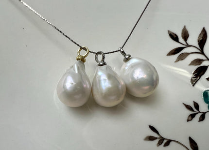 Freshwater White Baroque Pearl Charm for Necklace Minimalist Silver/Gold Jewelry One Piece #CR0118