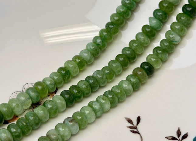 5x8mm Smooth Rondelle Shape Green Color Dyed Jade Beads 15 Inches Strand #4921