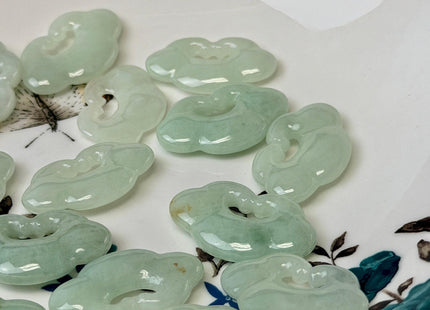 One Piece 26-28 mm Smooth Cloud Shape Natural Burmese Green Jade Pendant Beads #4923