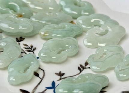 One Piece 26-28 mm Smooth Cloud Shape Natural Burmese Green Jade Pendant Beads #4923
