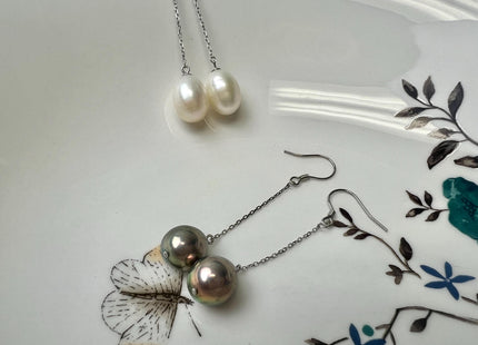 Natural White/ Peacock Edison Baroque Pearl Dangle Earring W/925 Sterling Silver #ER0007