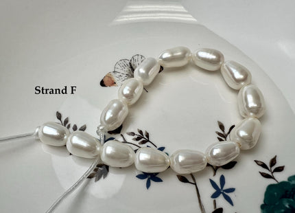 9-10x12-15 mm AAAA Half Strand Large Hole Natural White Extra Shiny Long Rice/Oval Freshwater Pearl Beads #P3752