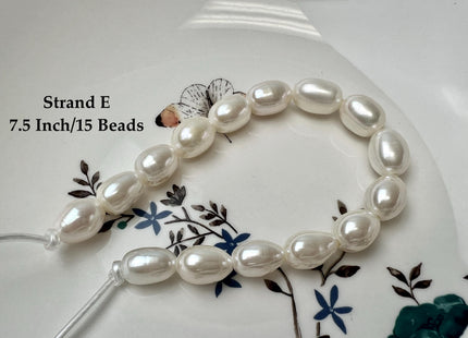9-10x12-15 mm AAAA Half Strand Large Hole Natural White Extra Shiny Long Rice/Oval Freshwater Pearl Beads #P3752